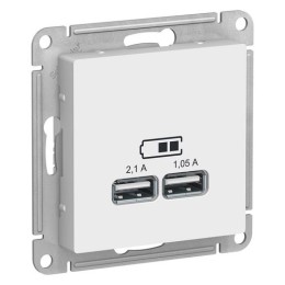 ATN000133 | ATLASDESIGN USB РОЗЕТКА A+A, 5В/2,1 А, 2х5В/1,05 А, механизм, БЕЛЫЙ Systeme Electric