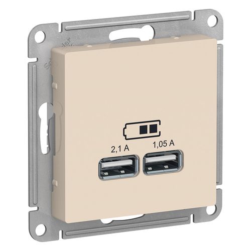 ATN000233 | ATLASDESIGN USB РОЗЕТКА A+A, 5В/2,1 А, 2х5В/1,05 А, механизм, БЕЖЕВЫЙ Systeme Electric