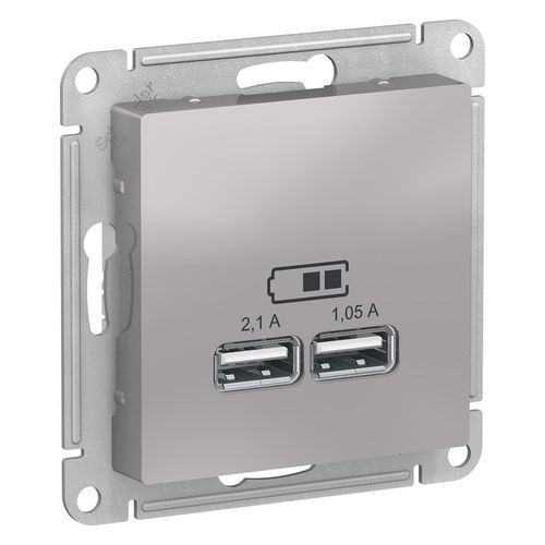 ATN000333 | ATLASDESIGN USB РОЗЕТКА A+A, 5В/2,1 А, 2х5В/1,05 А,механизм, АЛЮМИНИЙ Systeme Electric