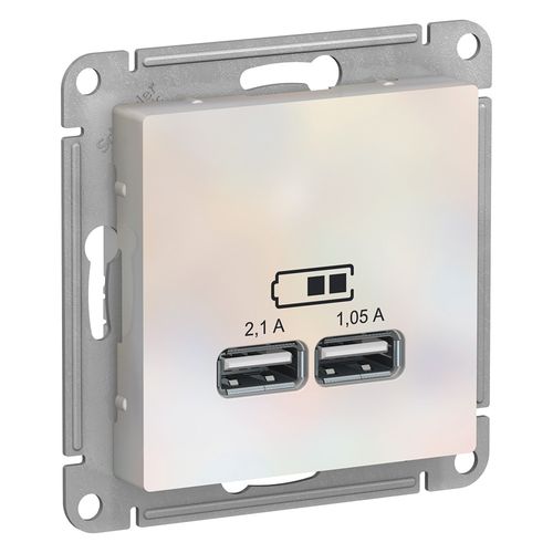 ATN000433 | ATLASDESIGN USB РОЗЕТКА A+A, 5В/2,1 А, 2х5В/1,05 А, механизм, ЖЕМЧУГ Systeme Electric