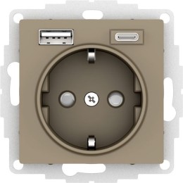 ATN000532 | ATLASDESIGN РОЗЕТКА 16А c 2 USB A+C, 5В/2,4А/3,0А, 2х5В/1,5А, механизм, ШАМПАНЬ Systeme Electric