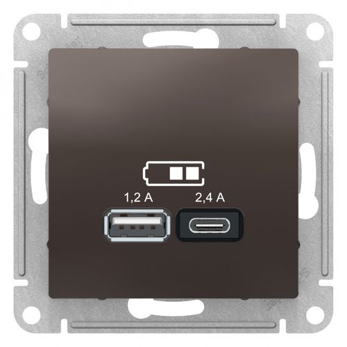 ATN000639 | ATLASDESIGN USB РОЗЕТКА А+С, 5В/2,4А, 2х5В/1,2А, механизм, МОККО Systeme Electric