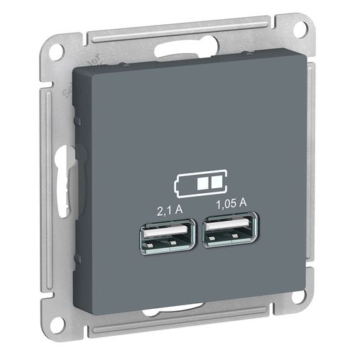 ATN000733 | ATLASDESIGN USB РОЗЕТКА A+A, 5В/2,1 А, 2х5В/1,05 А, механизм, ГРИФЕЛЬ Systeme Electric