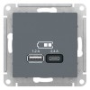 ATN000739 | ATLASDESIGN USB РОЗЕТКА А+С, 5В/2,4А, 2х5В/1,2А, механизм, ГРИФЕЛЬ Systeme Electric