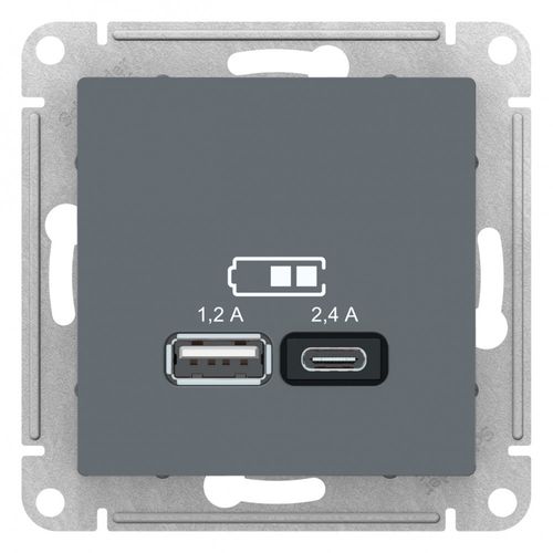 ATN000739 | ATLASDESIGN USB РОЗЕТКА А+С, 5В/2,4А, 2х5В/1,2А, механизм, ГРИФЕЛЬ Systeme Electric