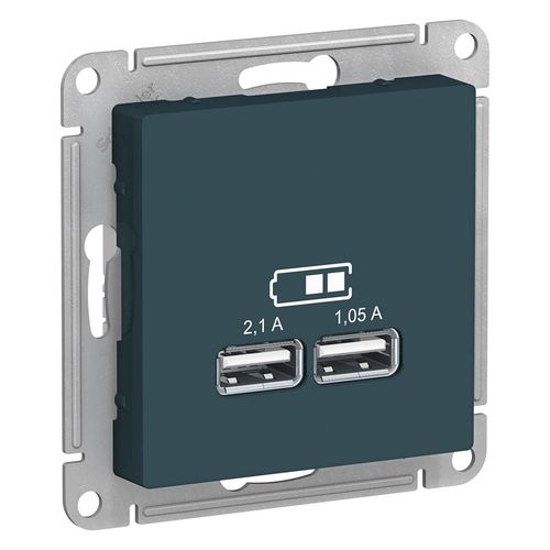 ATN000833 | ATLASDESIGN USB РОЗЕТКА A+A, 5В/2,1 А, 2х5В/1,05 А, механизм, ИЗУМРУД Systeme Electric