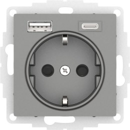 ATN000932 | ATLASDESIGN РОЗЕТКА 16А c 2 USB A+C, 5В/2,4А/3,0А, 2х5В/1,5А, механизм, СТАЛЬ Systeme Electric