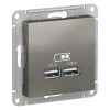 ATN000933 | ATLASDESIGN USB РОЗЕТКА A+A, 5В/2,1 А, 2х5В/1,05 А, механизм, СТАЛЬ Systeme Electric