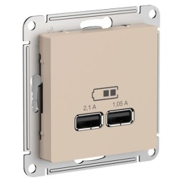 ATN001233 | ATLASDESIGN USB РОЗЕТКА A+A, 5В/2,1 А, 2х5В/1,05 А, механизм, ПЕСОЧНЫЙ Systeme Electric