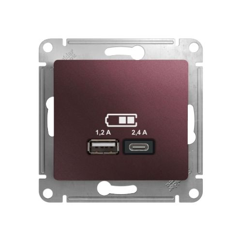 GSL001139 | GLOSSA USB РОЗЕТКА А+С, 5В/2,4А, 2х5В/1,2 А, механизм, БАКЛАЖАНОВЫЙ Systeme Electric