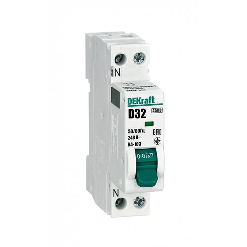 12412DEK | Авт. выкл. 1+N 32А х-ка D ВА-103 4,5кА DEKraft
