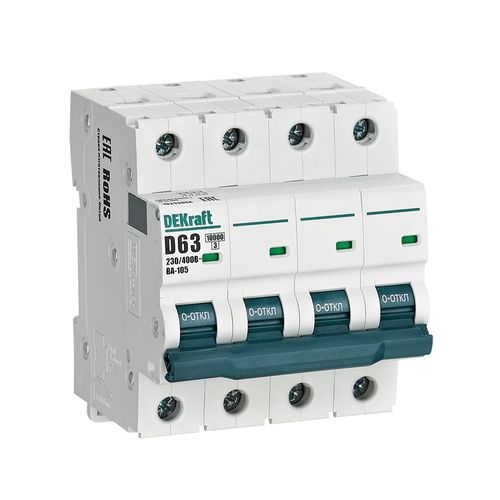 13243DEK | Авт. выкл. 4P 63A х-ка D ВА-105 10кА DEKraft
