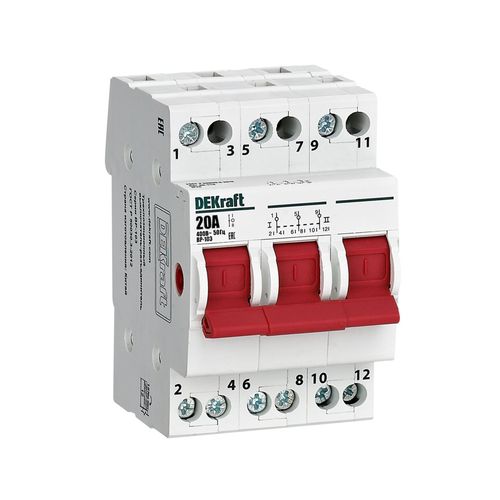 17213DEK | Трехпозиционный выключатель-разъединитель 3P 20A ВР-103 DEKraft
