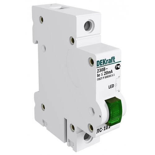 18004DEK | Лампа сигнальная на DIN-рейку 1P ЗЕЛЕНАЯ LED ЛС-101 220В DEKraft

