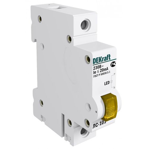18008DEK | Лампа сигнальная на DIN-рейку 1P ЖЕЛТАЯ LED ЛС-101 220В DEKraft
