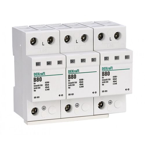 18021DEK | Ограничитель перенапряжений 3P 80кА класс B 440В DEKraft
