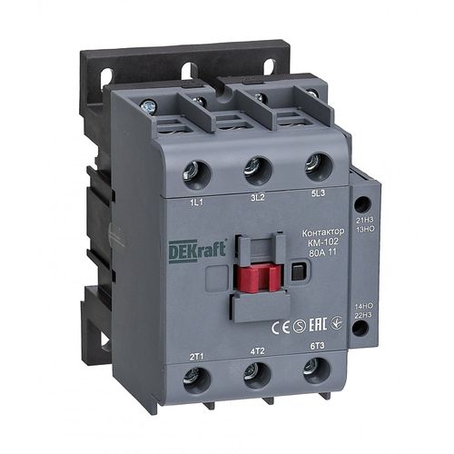 22009DEK | Контактор 80А 220В/230В АС3 АС4 1НО+1НЗ КМ-102 DEKraft
