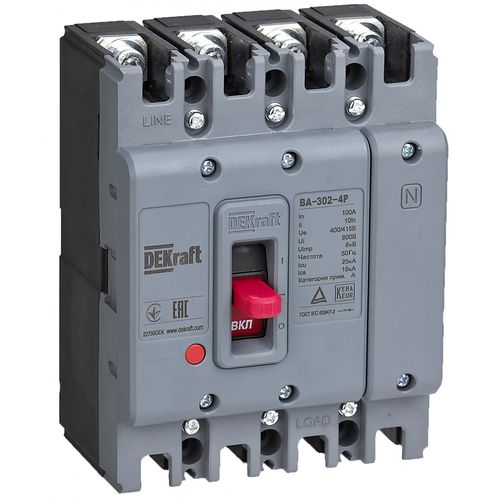 22778DEK | Силовой авт. выкл. 4P 63А 25кА ВА-302 DEKraft
