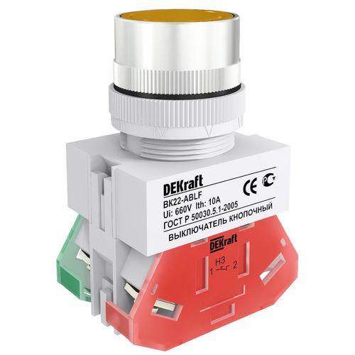 25015DEK | Выкл. кноп. ABLF D22 ЖЕЛТЫЙ 220В ВK-22 DEKraft
