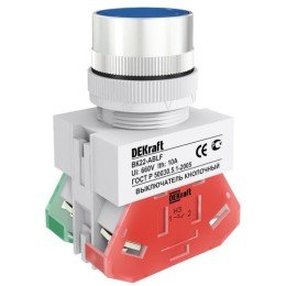 25016DEK | Выкл. кноп. ABLF D22 СИНИЙ 220В ВK-22 DEKraft
