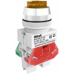 25049DEK | Выкл. кноп. ABLFP D30 ЖЕЛТЫЙ LED 220В ВK-30 DEKraft
