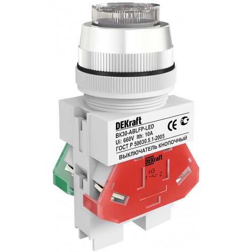 25050DEK | Выкл. кноп. ABLFP D30 БЕЛЫЙ LED 220В ВK-30 DEKraft
