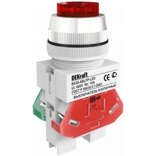 25069DEK | Выкл. кноп. ABLFP D22 LED зел. 24В AC/DC ВK-22 DEKraft
