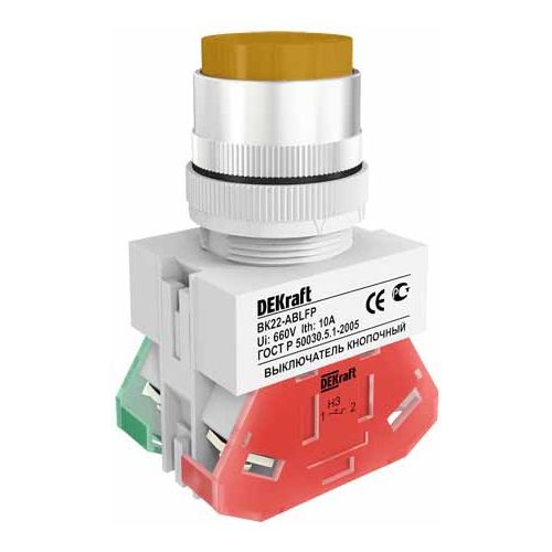 25071DEK | Выкл. кноп. ABLFP D22 LED жел. 24В AC/DC ВK-22 DEKraft
