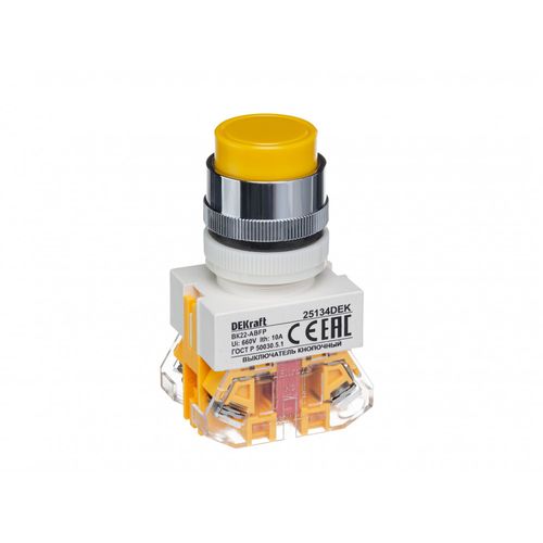 25134DEK | Выкл. кноп. с фикс. ABFP D22 жел. 220В ВK-22 DEKraft
