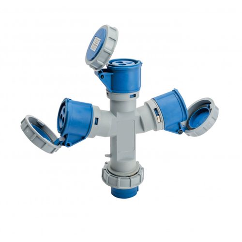 26293DEK | Адаптер трехлучевой 2Р+РЕ 32А 250В IP67 АП-103 DEKraft
