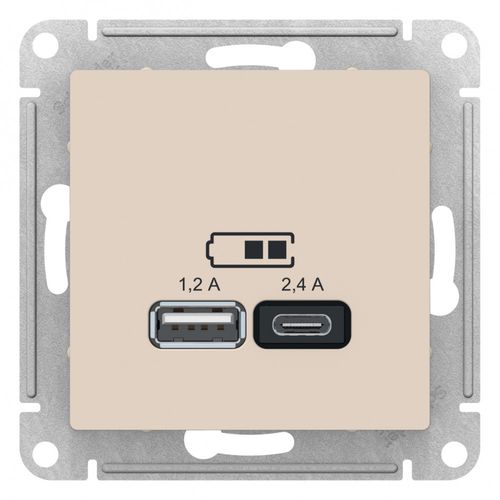 ATN000239 | ATLASDESIGN USB РОЗЕТКА А+С, 5В/2,4А, 2х5В/1,2А, механизм, БЕЖЕВЫЙ Systeme Electric
