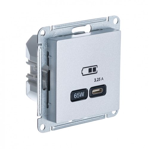 ATN000327 | ATLASDESIGN USB РОЗЕТКА тип-С 65Вт высокоскор.заряд. QC, PD, механизм, АЛЮМИНИЙ Systeme Electric
