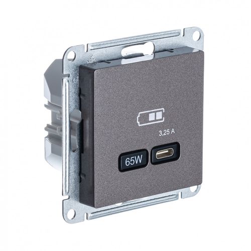 ATN000627 | ATLASDESIGN USB РОЗЕТКА тип-С 65Вт высокоскор.заряд. QC, PD, механизм, МОККО Systeme Electric
