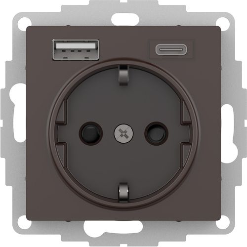 ATN000632 | ATLASDESIGN РОЗЕТКА 16А c 2 USB A+C, 5В/2,4А/3,0А, 2х5В/1,5А, механизм, МОККО Systeme Electric
