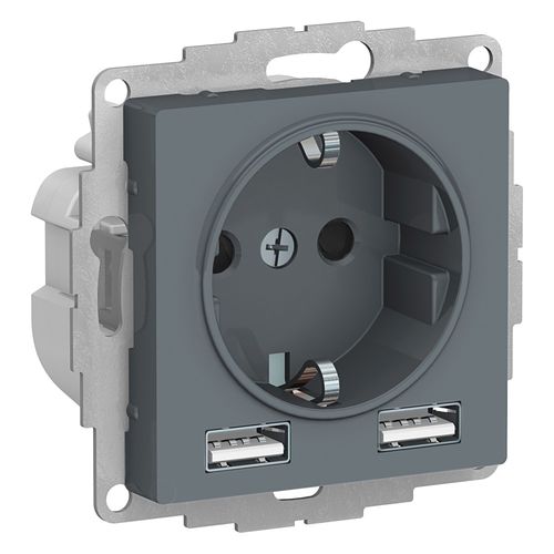 ATN000730 | ATLASDESIGN РОЗЕТКА 16А c 2 USB A+A, 5В/2,4А, 2х5В/1,2А, механизм, ГРИФЕЛЬ Systeme Electric

