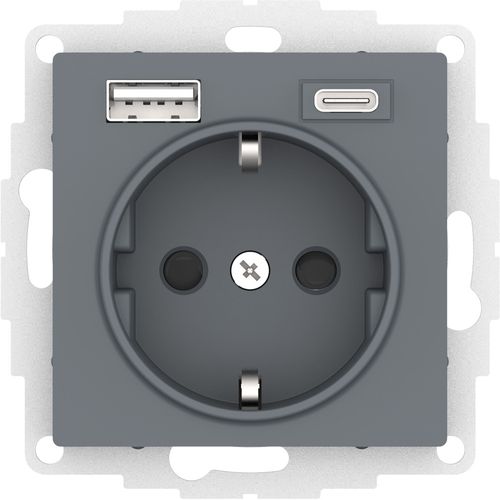 ATN000732 | ATLASDESIGN РОЗЕТКА 16А c 2 USB A+C, 5В/2,4А/3,0А, 2х5В/1,5А, механизм, ГРИФЕЛЬ Systeme Electric
