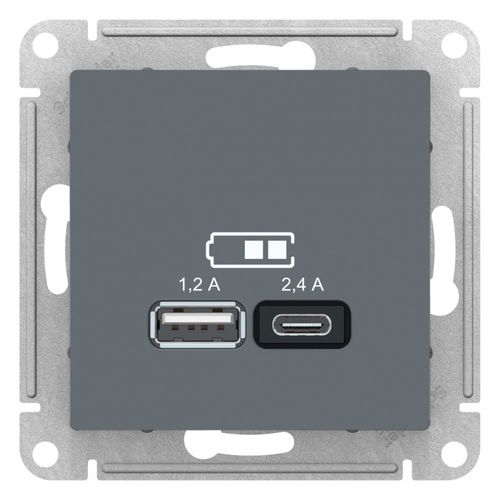 ATN000739 | ATLASDESIGN USB РОЗЕТКА А+С, 5В/2,4А, 2х5В/1,2А, механизм, ГРИФЕЛЬ Systeme Electric
