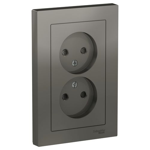 ATN000922 | ATLASDESIGN РОЗЕТКА двойная без заземления со шторками,16А, в сборе, СТАЛЬ Systeme Electric
