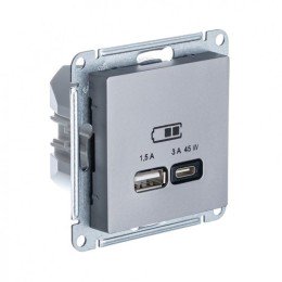 ATN000929 | ATLASDESIGN USB РОЗЕТКА A + тип-C 45Вт высокоскор.заряд. QC, PD, механизм, СТАЛЬ Systeme Electric
