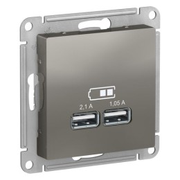 ATN000933 | ATLASDESIGN USB РОЗЕТКА A+A, 5В/2,1 А, 2х5В/1,05 А, механизм, СТАЛЬ Systeme Electric
