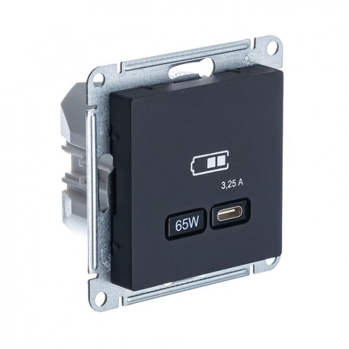 ATN001027 | ATLASDESIGN USB РОЗЕТКА тип-С 65Вт высокоскор.заряд. QC, PD, механизм, КАРБОН Systeme Electric
