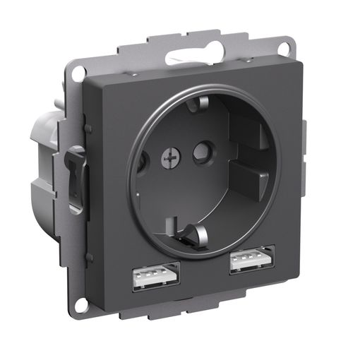 ATN001430 | ATLASDESIGN РОЗЕТКА 16А c 2 USB A+A, 5В/2,4А, 2х5В/1,2А, механизм, БАЗАЛЬТ Systeme Electric
