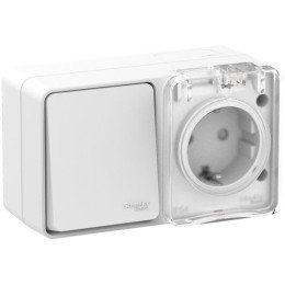 ATN540170 | AtlasDesign PROFI IP54 О/У БЛОК: РОЗ. з/к со шт. 16А, ВЫКЛ.1-клав.10А, БЕЛЫЙ Systeme Electric
