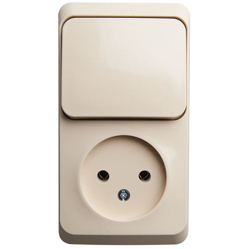 BPA16-204K | ЭТЮД О/У БЛОК: РОЗЕТКА без заземления + ВЫКЛЮЧАТЕЛЬ 1-клавиш., КРЕМОВЫЙ, Россия Systeme Electric
