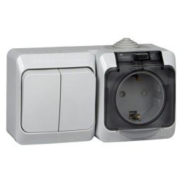 BPA16-242C | ЭТЮД IР44 О/У БЛОК: РОЗ. з/к со шт. 16А 250В, ВЫКЛ.2-клав.10А, СЕРЫЙ, Россия Systeme Electric
