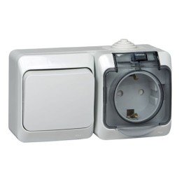 BPA16-246C | ЭТЮД IР44 О/У БЛОК: РОЗ. з/к со шт. 16А 250В, ПЕРЕК.1-клав.10А, СЕРЫЙ, Россия Systeme Electric

