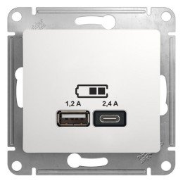 GSL000139 | GLOSSA USB РОЗЕТКА А+С, 5В/2,4 А, 2х5В/1,2 А, механизм, БЕЛЫЙ Systeme Electric
