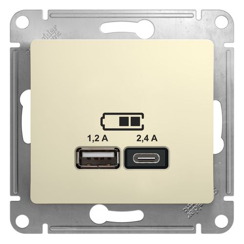 GSL000239 | GLOSSA USB РОЗЕТКА А+С, 5В/2,4А, 2х5В/1,2 А, механизм, БЕЖЕВЫЙ Systeme Electric
