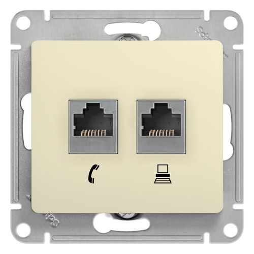 GSL000285 | GLOSSA РОЗЕТКА двойная RJ11+RJ45, кат.5Е, механизм, БЕЖЕВЫЙ Systeme Electric
