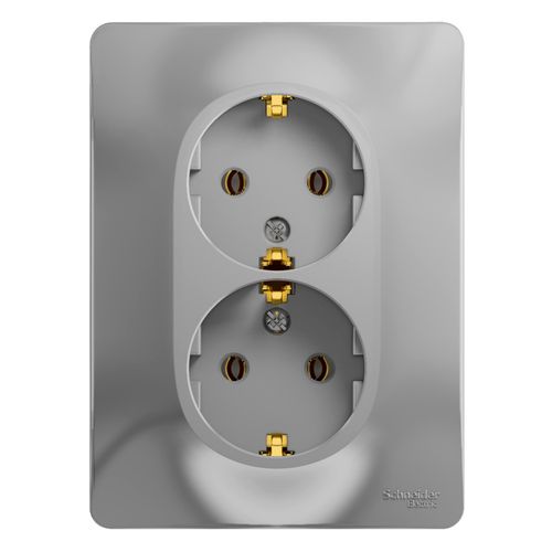 GSL000324 | GLOSSA РОЗЕТКА двойная с заземлением, 16А, в сборе, АЛЮМИНИЙ Systeme Electric

